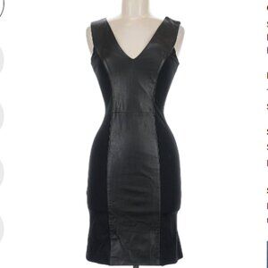 Bebe Black Genuine Leather Panel Cocktail Dress, 6
